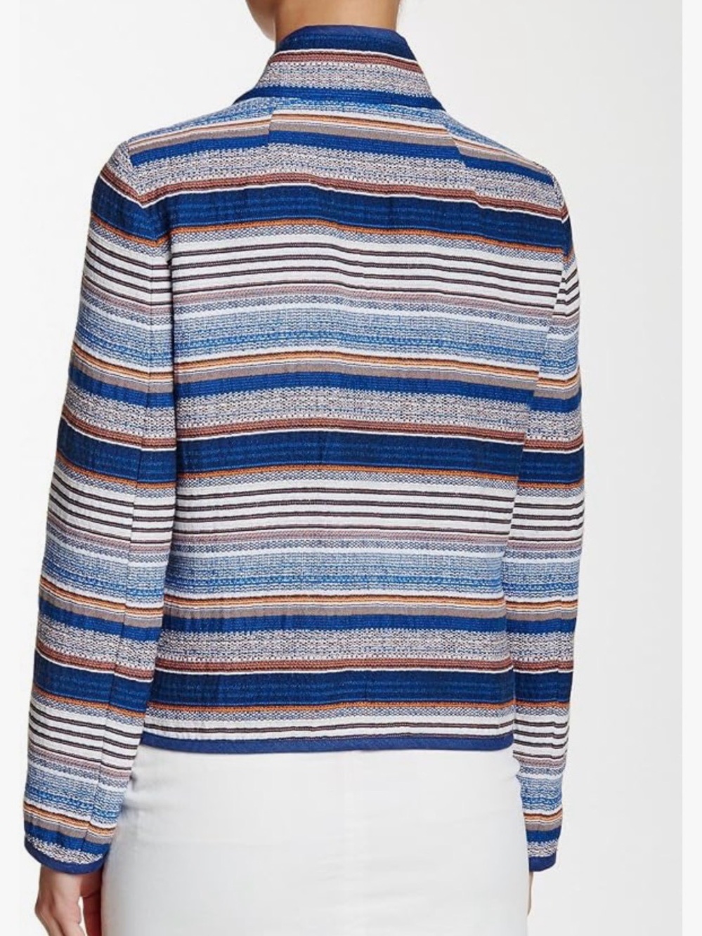 Striped Open-Front Blue and Multi-Color Jacket - Picture 2 of 5